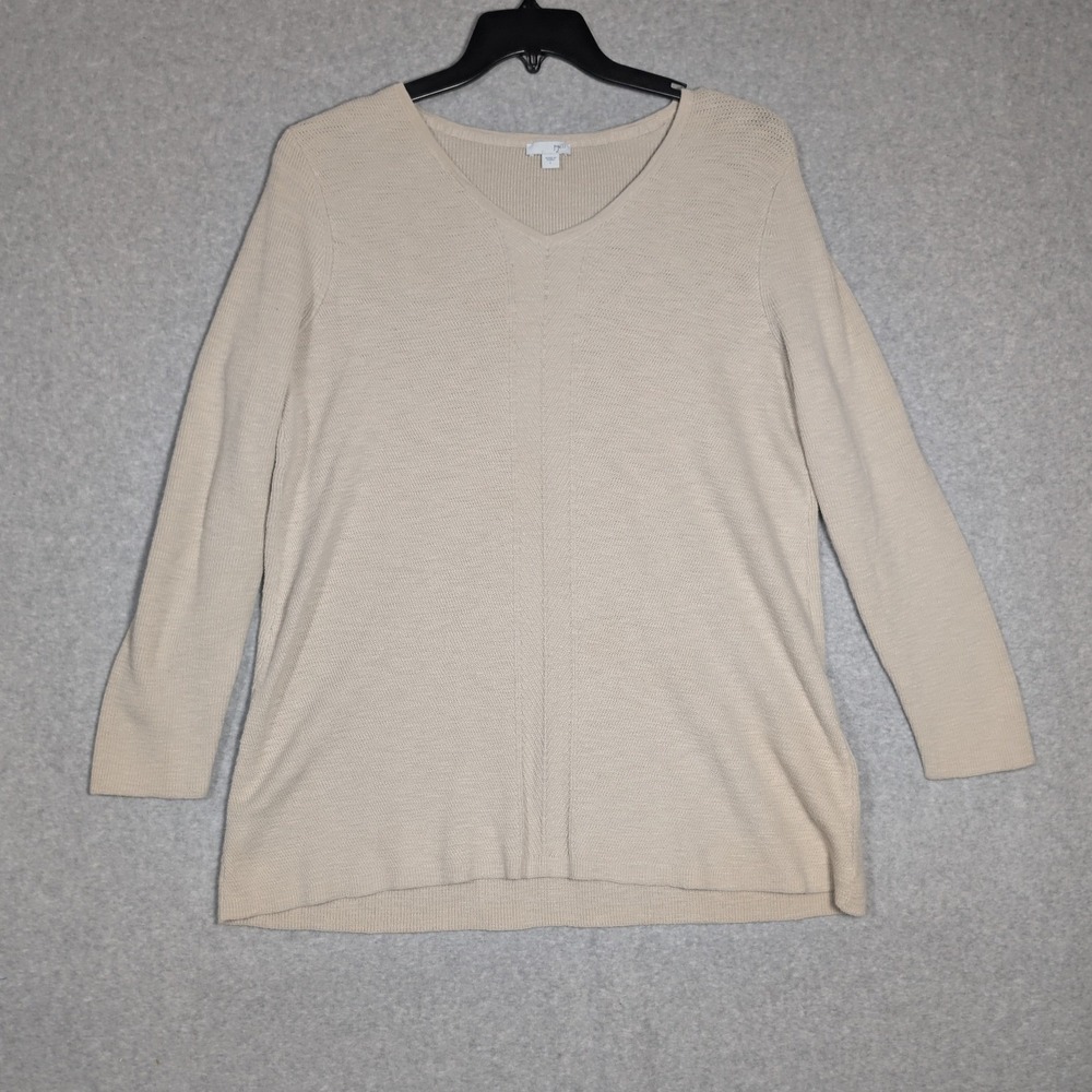 J Jill V Neck Sweater Women Large Beige Minimalist Neutral Casual Chic Soft Girl